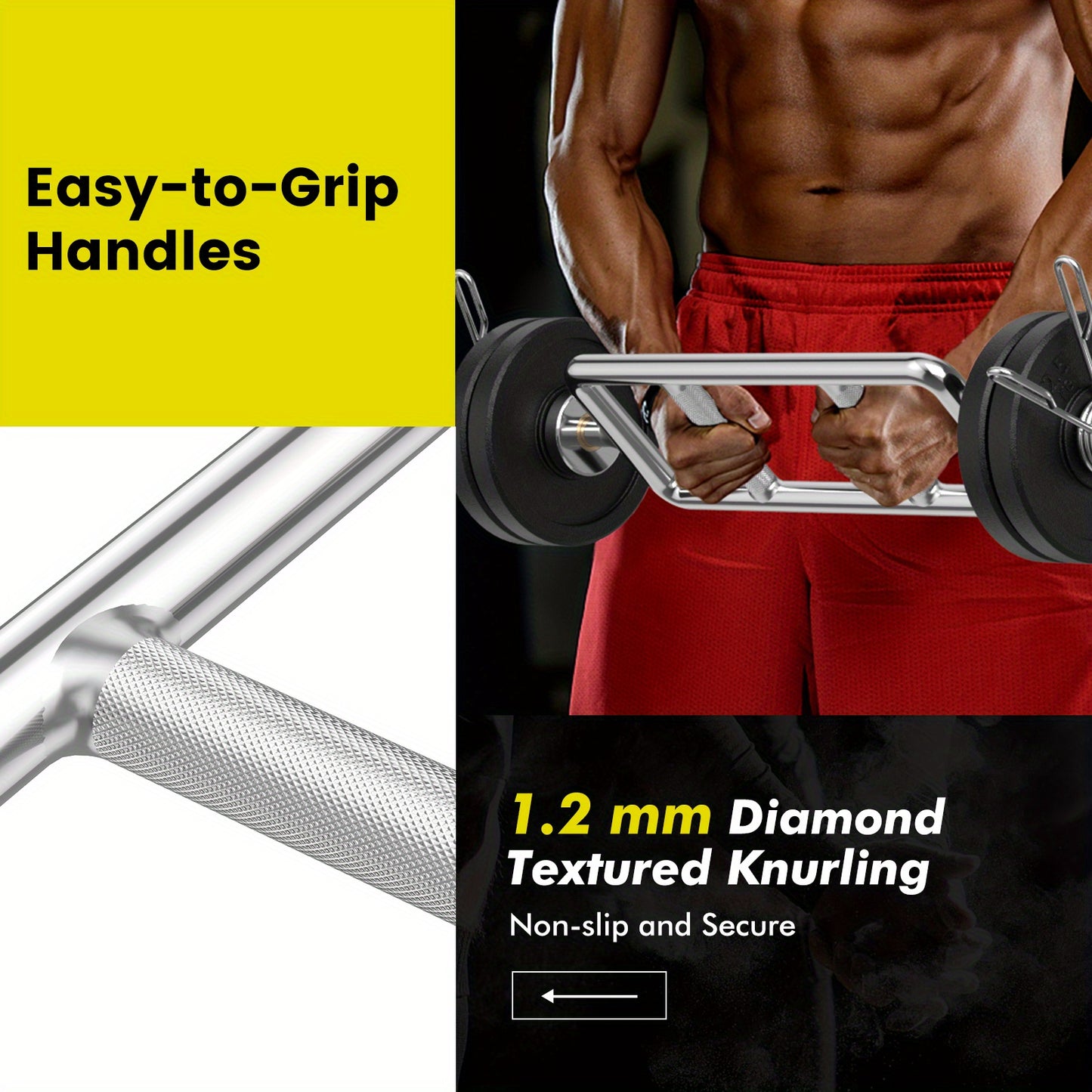 Training Bar With Weightlifting Grip Handles For Strength & Resistance Training