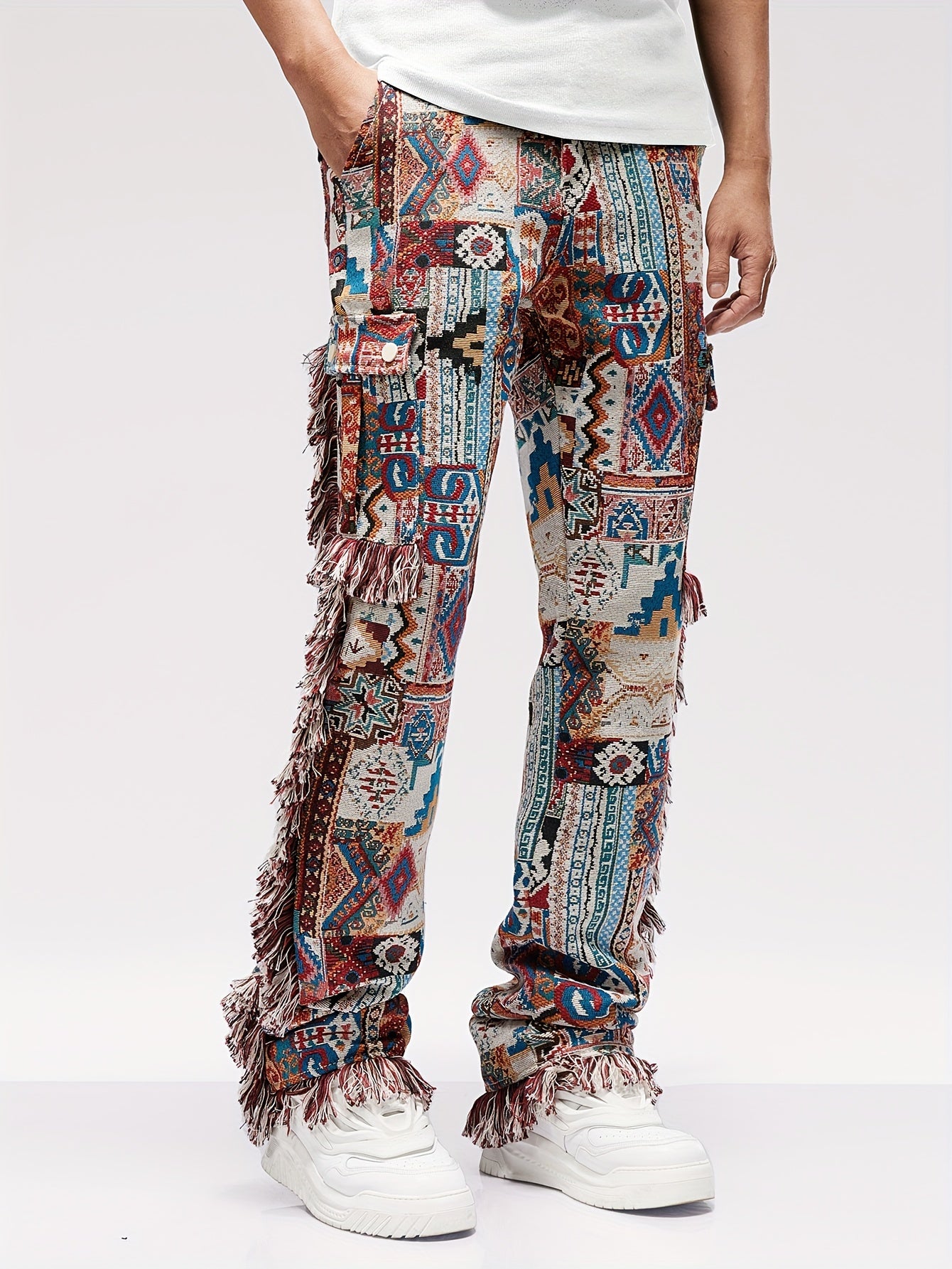 Butterfly Pattern & Raw Hem Design Vintage Street Loose Straight Leg Long Pants