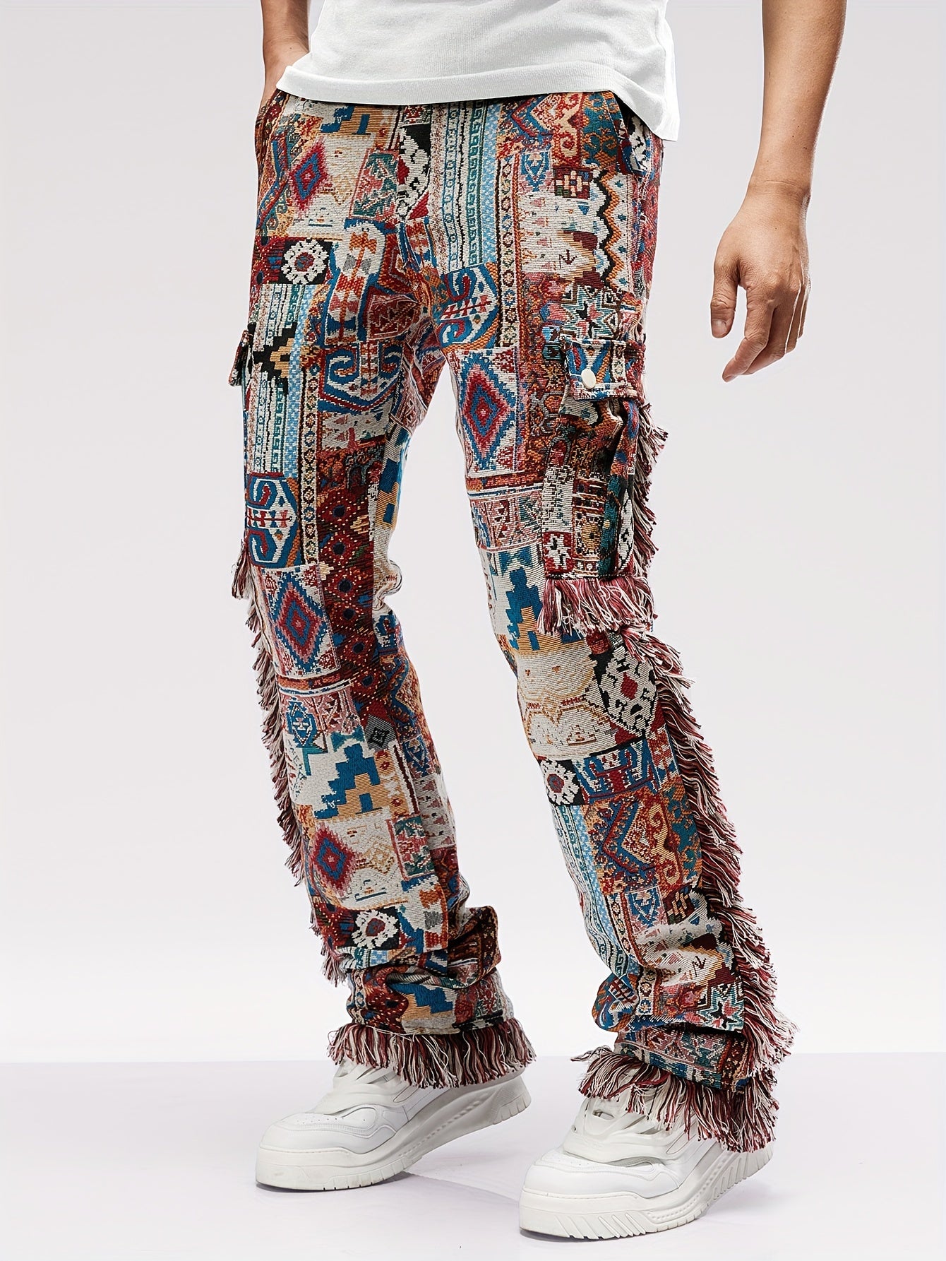 Butterfly Pattern & Raw Hem Design Vintage Street Loose Straight Leg Long Pants