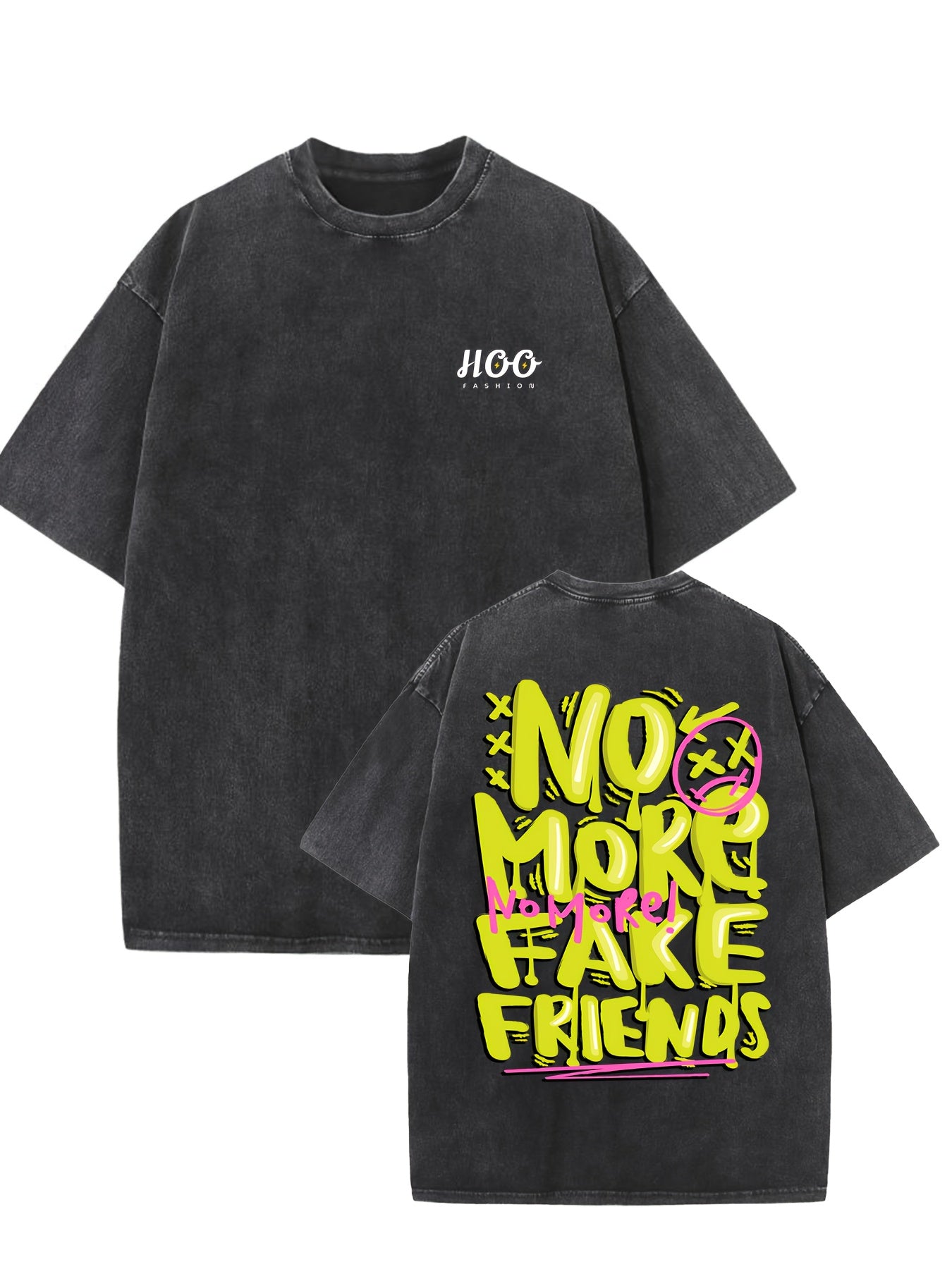 NO MORE FAKE FRIENDS Print Oversized T Shirts