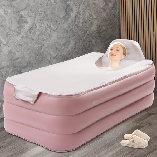 Pink Inflatable Folding Bathtub Freestanding Blow Up Bathtub with Foldable Portable Feature for Adult Spa Medicinal Baths Milk Baths Flower Baths