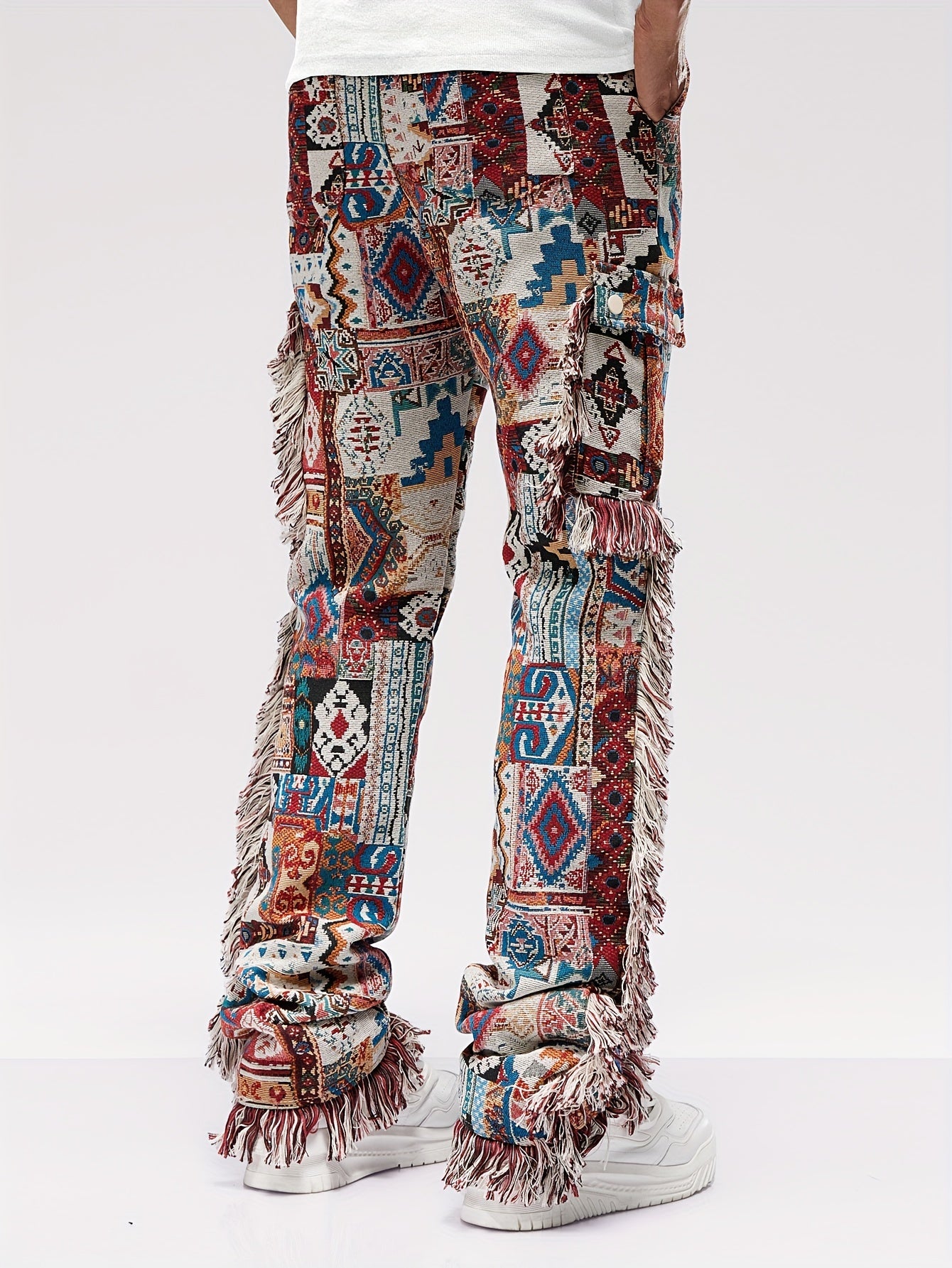 Butterfly Pattern & Raw Hem Design Vintage Street Loose Straight Leg Long Pants