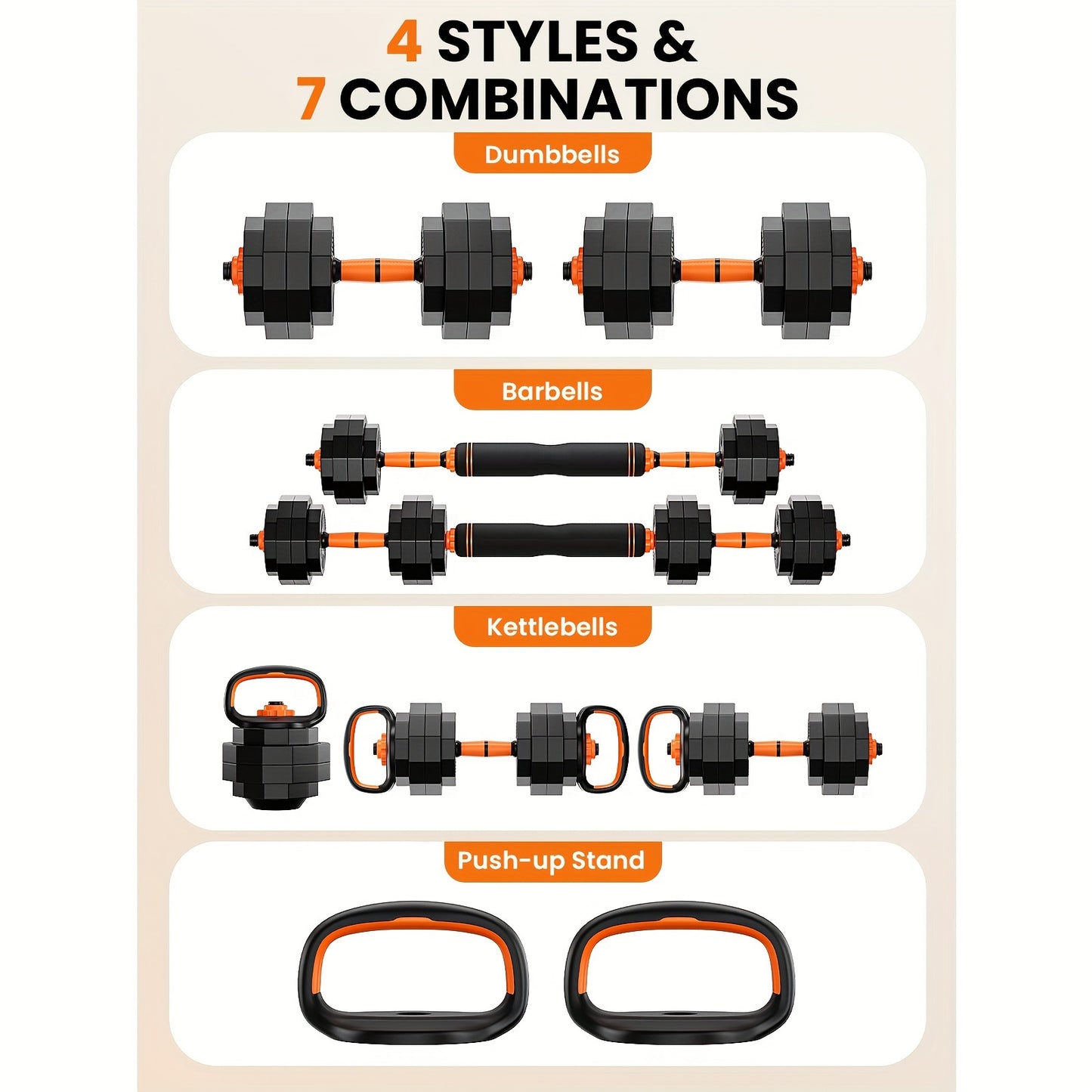 Adjustable Dumbbells 60lbs 4 in 1 Set with Connector Grips For Barbell, Kettlebells & Push up Use