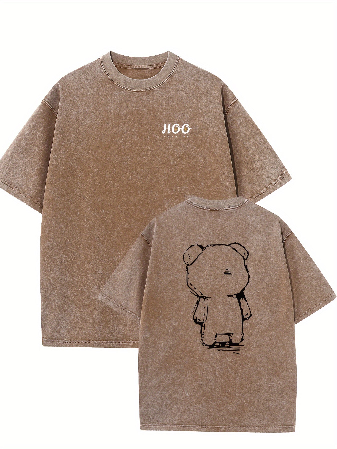 Teddy Bear Oversized Cotton Solid Drop Shoulder T-Shirts