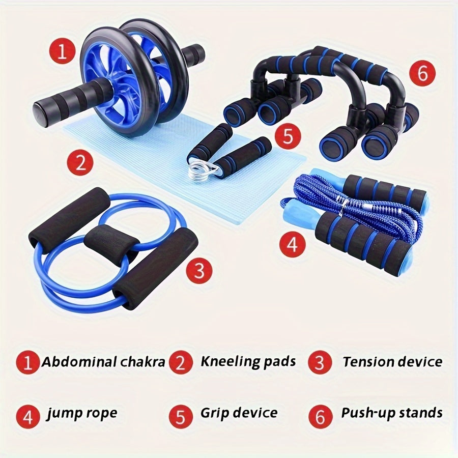 Blue smooth belly wheel push-up stand Jump rope grip device Pull device belly wheel set