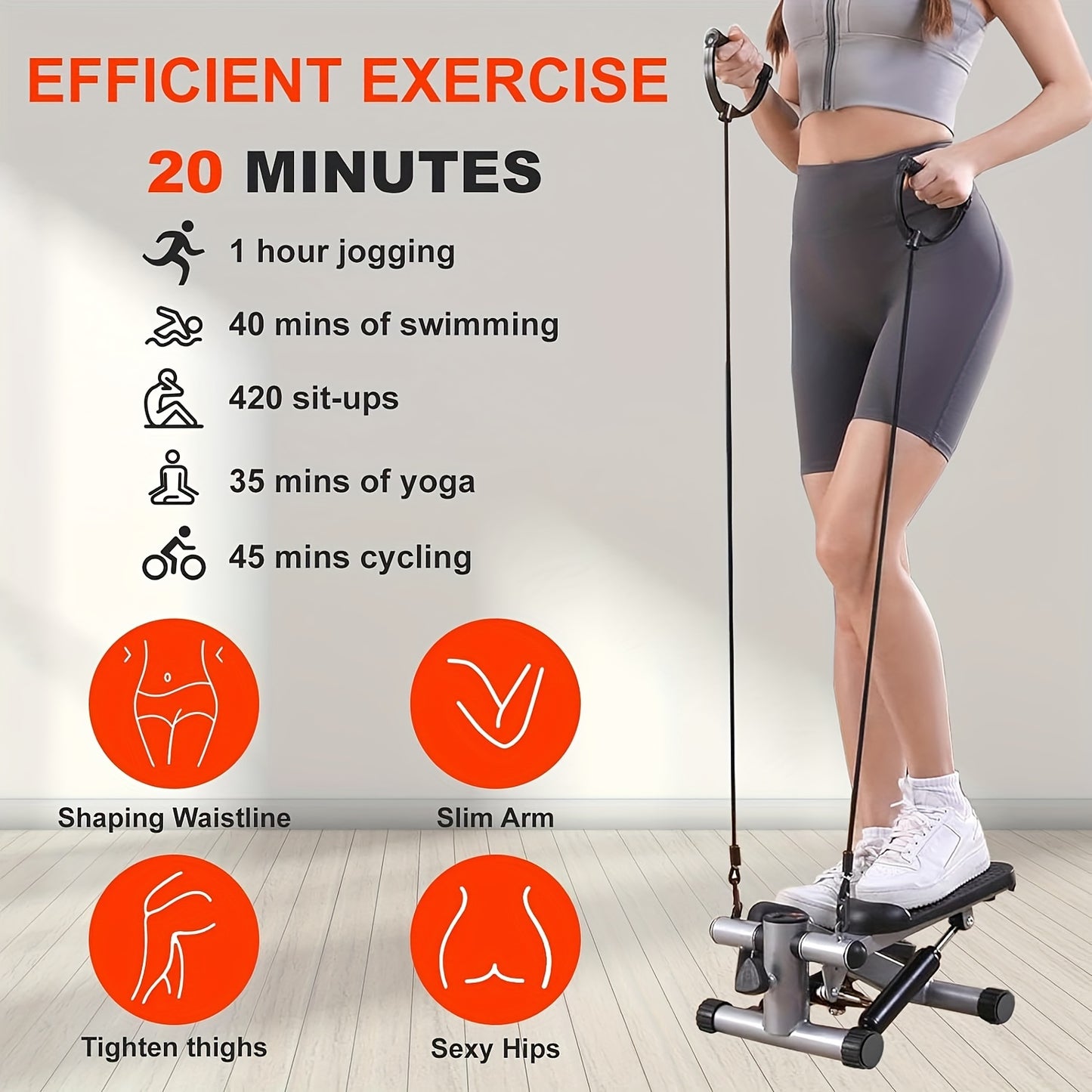 Portable Mini Stair Stepper Machine for Workout, With Resistance Bands