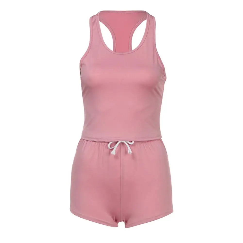 Two Piece Matching Set Women's Outfit Raceback TankTop With Drawstring Shorts