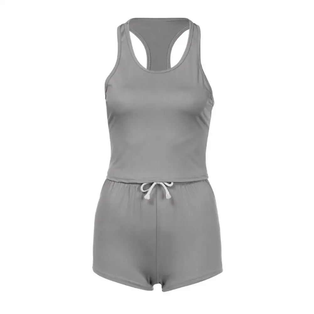 Two Piece Matching Set Women's Outfit Raceback TankTop With Drawstring Shorts