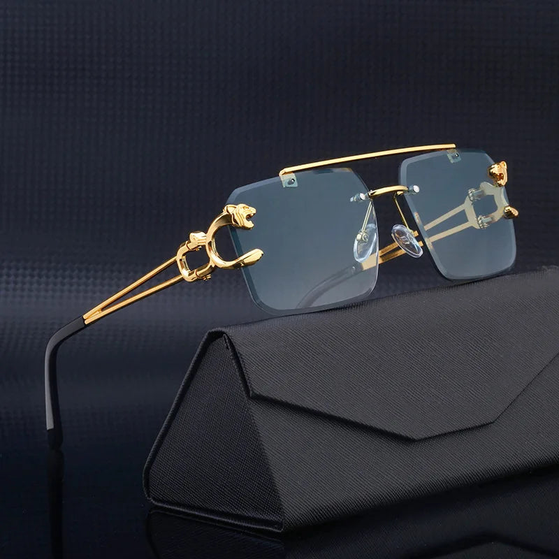 Fashion Metal Leopard Rimless Sunglasses