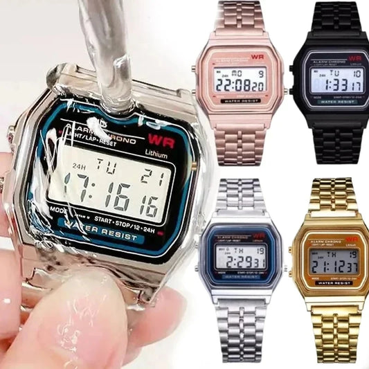 Stainless Steel Band Watch Luxury Waterproof Digital Retro