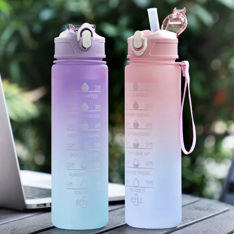 900ML Sports Water Bottle With Time Marker Leak-Proof Cup