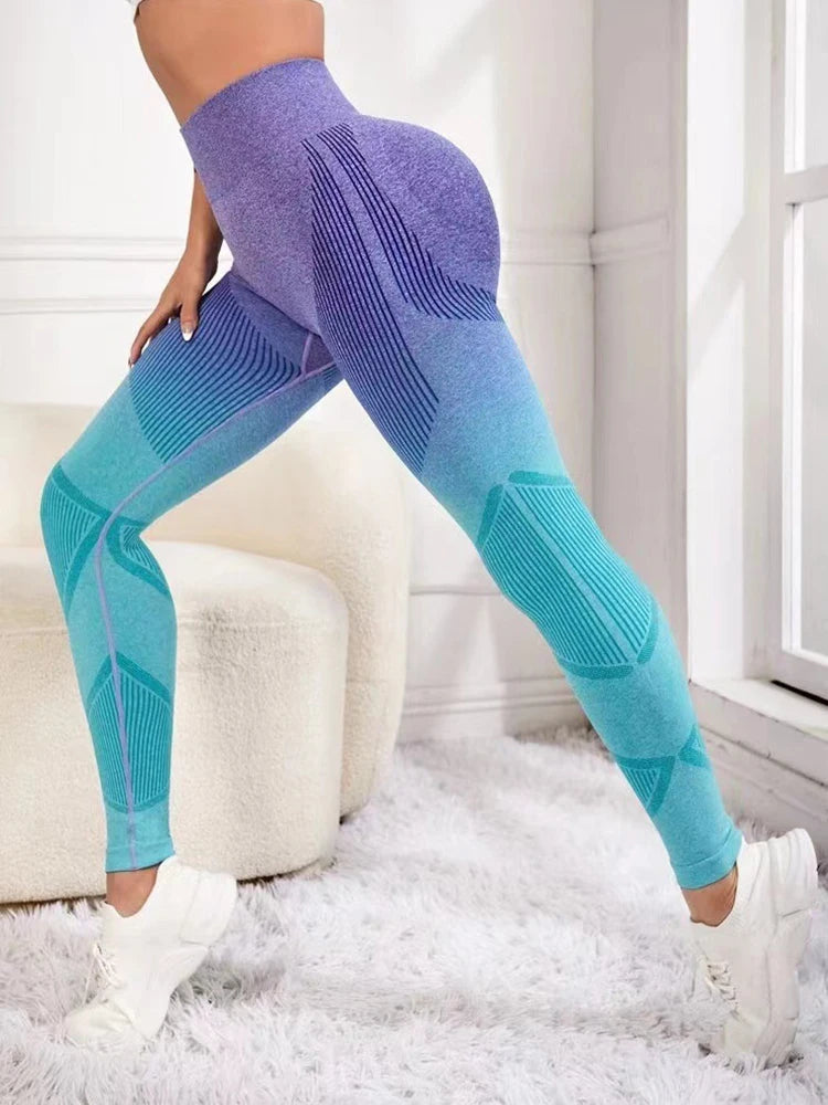 Purple-Green Gradient Sport Seamless Push Up Leggings