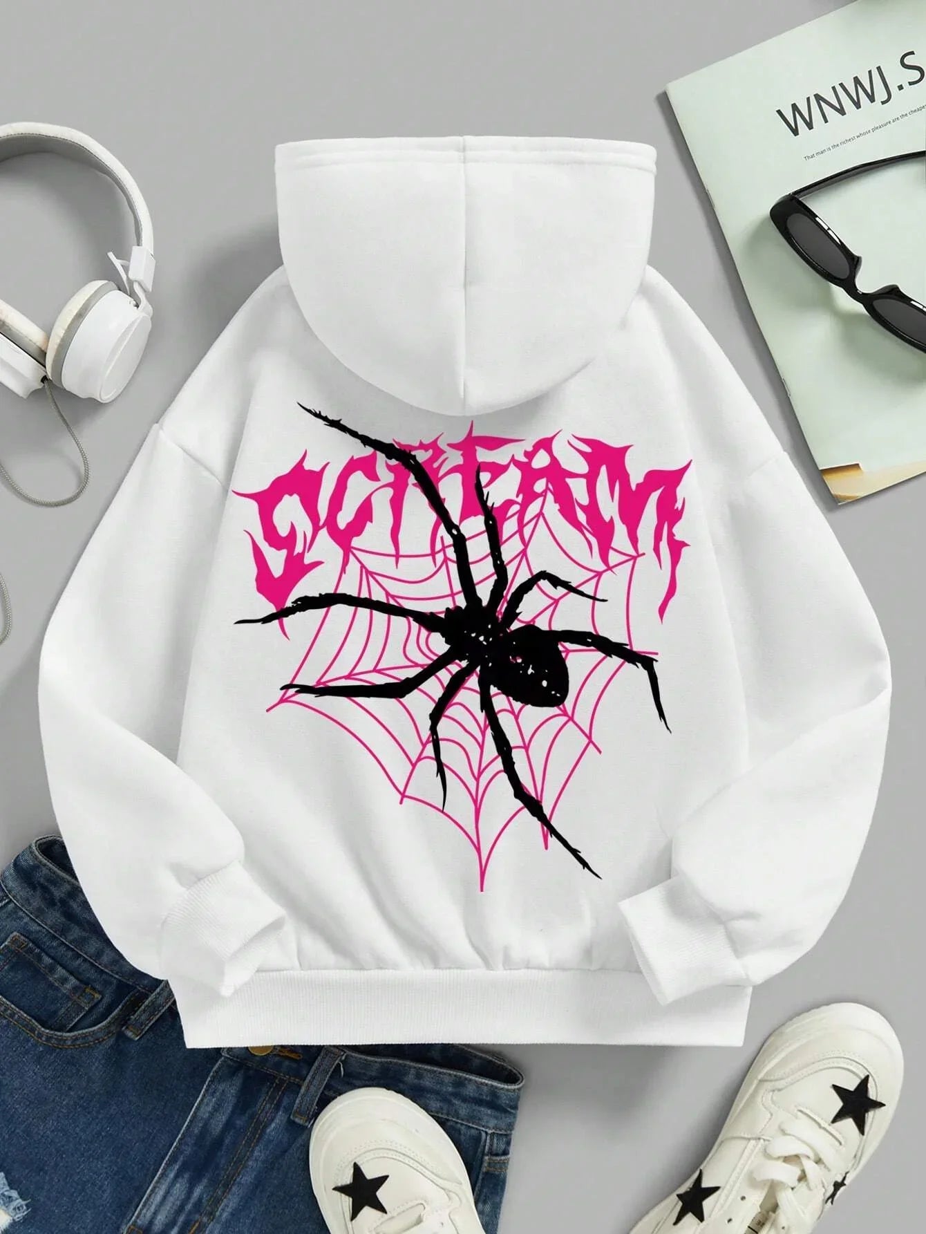 Spiders & Cobwebs Print Oversize Women's Hoodie