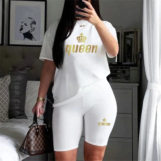 Two Piece Set for Women New in Matching Short Sets with Queen T-shirt