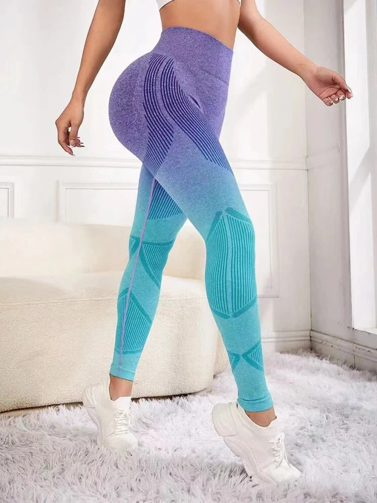 Purple-Green Gradient Sport Seamless Push Up Leggings