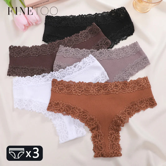 3PCS/Set Brazilian Underwear for Women Sexy Lace Ribbed Floral Design