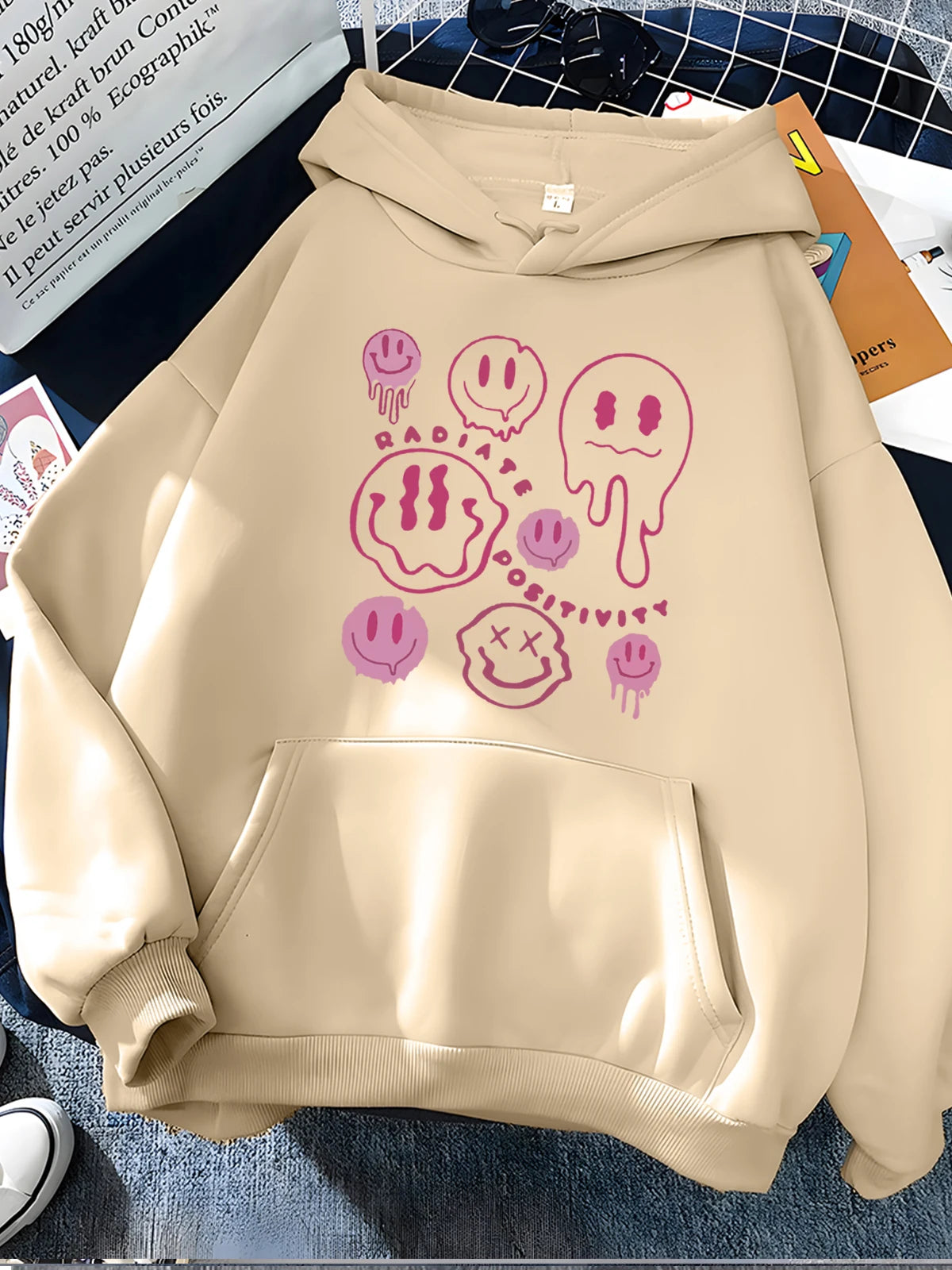 Cozy Smiley Face and Ghost Print Hoodie