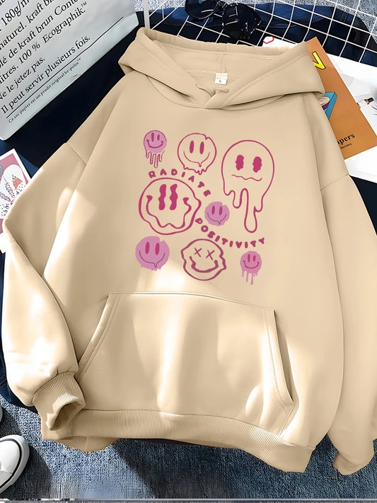 Cozy Smiley Face and Ghost Print Hoodie