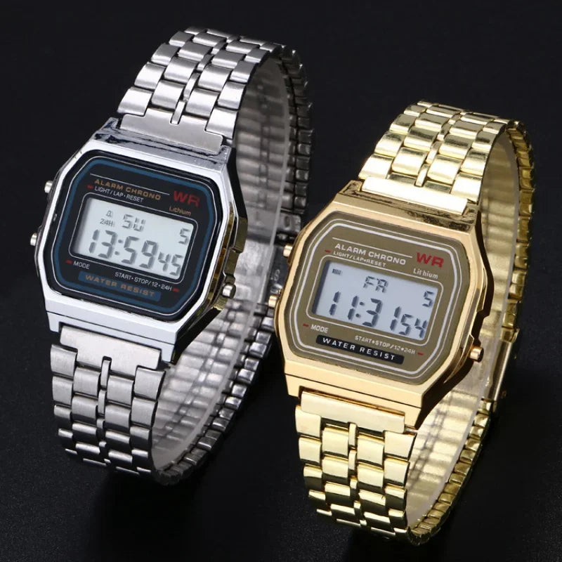 Stainless Steel Band Watch Luxury Waterproof Digital Retro