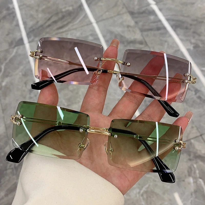 Vintage Fashion Sunglasses Rimless Rectangle Frameless UV400 Protection