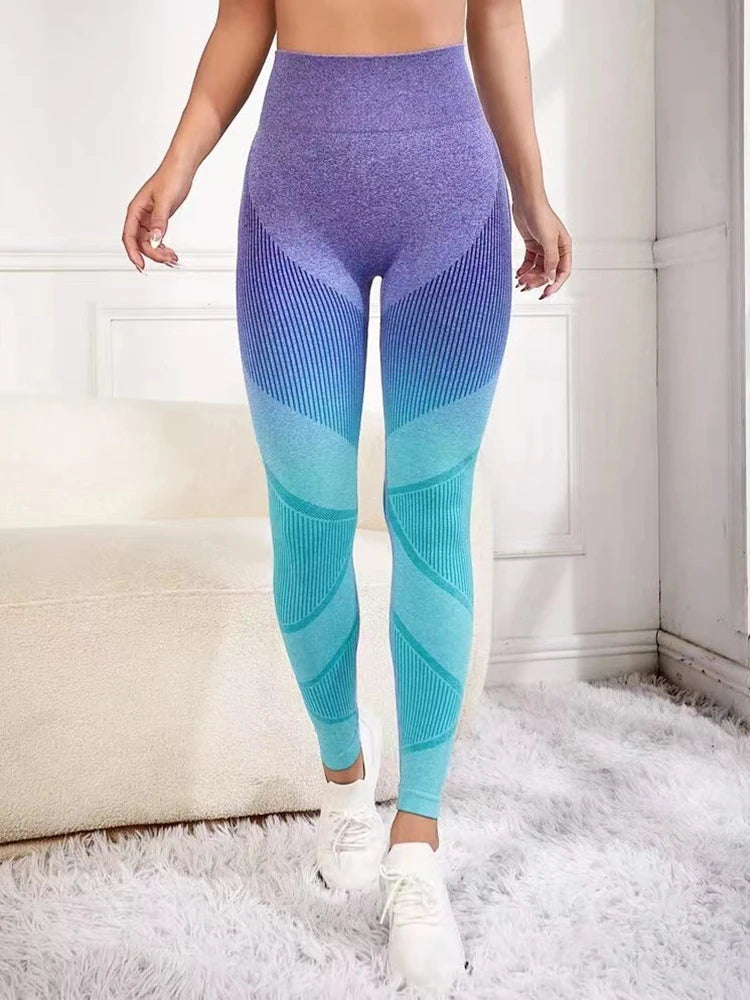 Purple-Green Gradient Sport Seamless Push Up Leggings