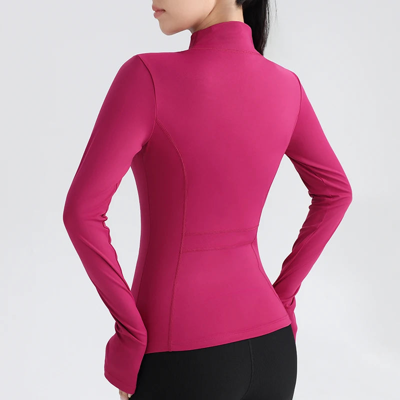 Women's Full Zip Yoga Top - Fitness Running Jacket with Thumbholes