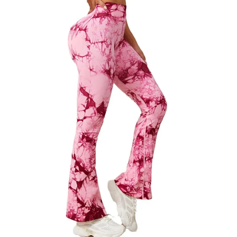 Tie-Dye Flared Pants Knit Seamless Leggings