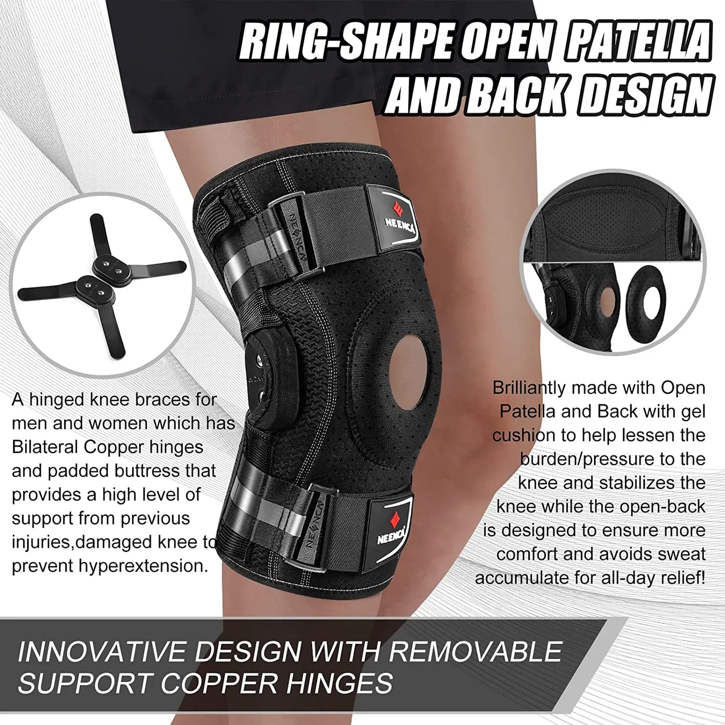 Hinged Knee Brace for Knee Support with Side Stabilizers