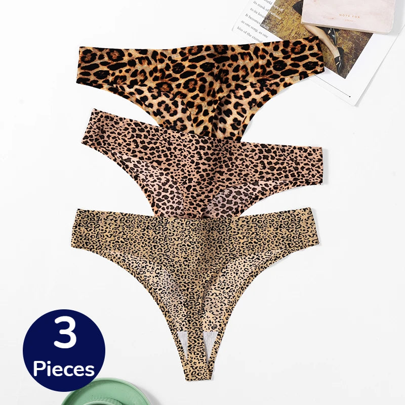 3PCS Seamless Leopard Print Low-Rise G-String Panties