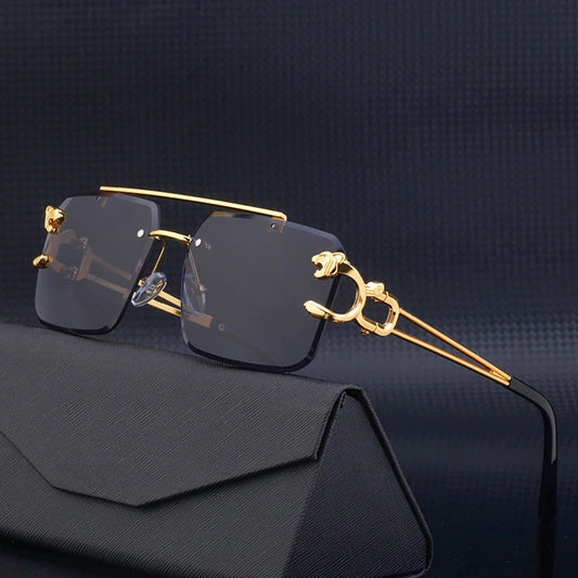 Fashion Metal Leopard Rimless Sunglasses