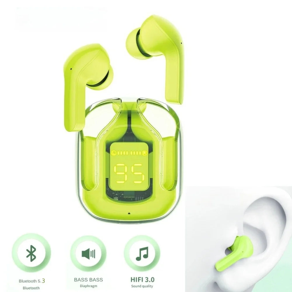 Transparent Wireless Bluetooth Earbud Noise Canceling Headphone with Digital Display Charging Case Waterproof