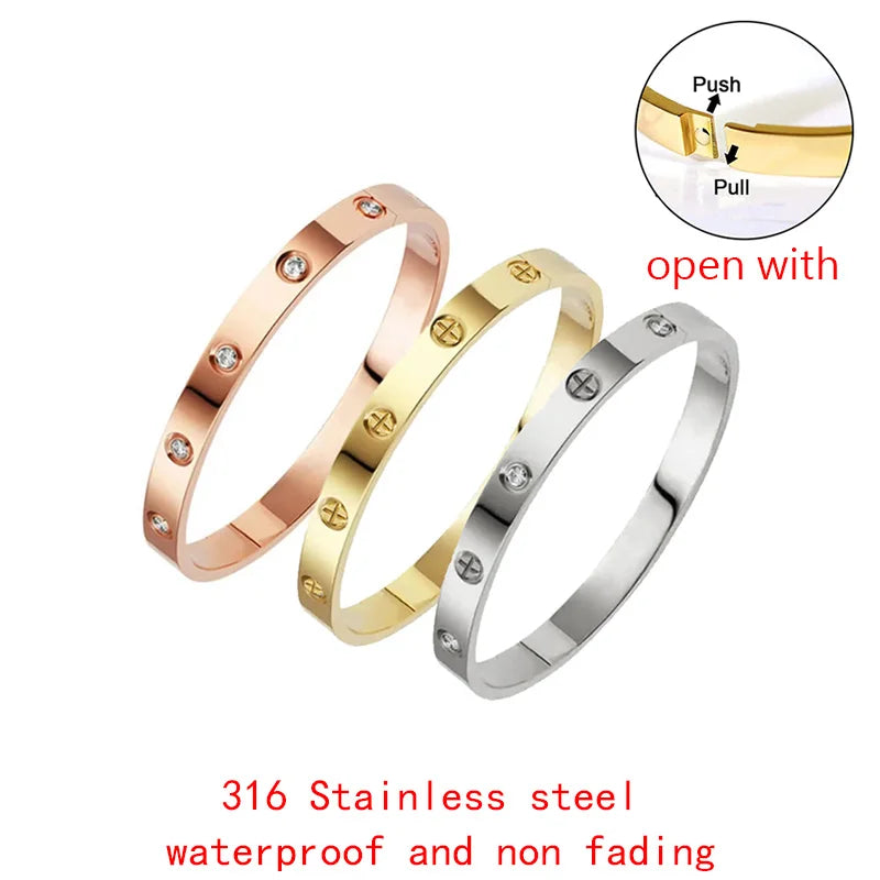 Gold, Rose Gold, & Silver Colors Zircon & Cross Nut Nail Bracelet