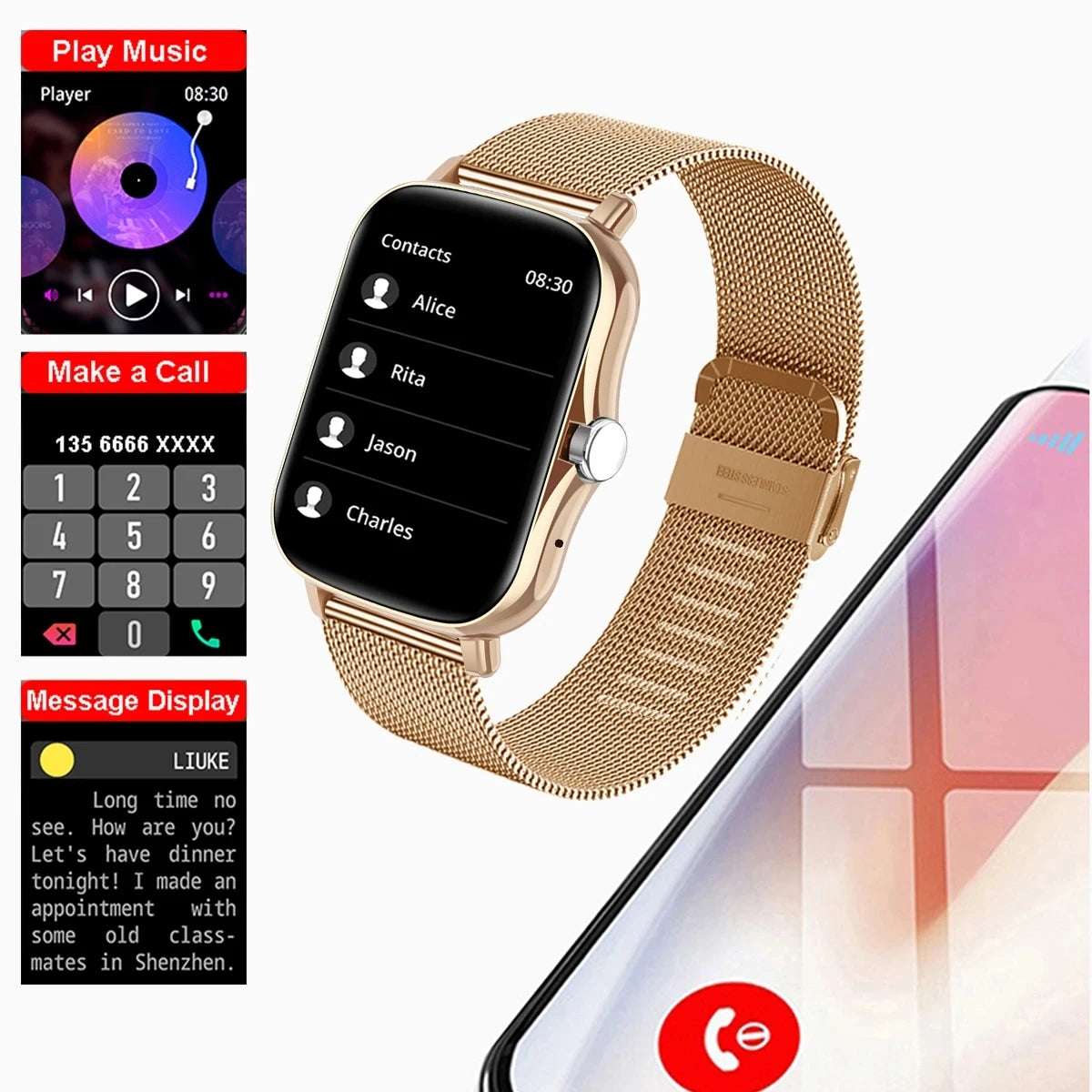 Square Smart Watch Touch Dial Calls Music Smartclock For Android IOS