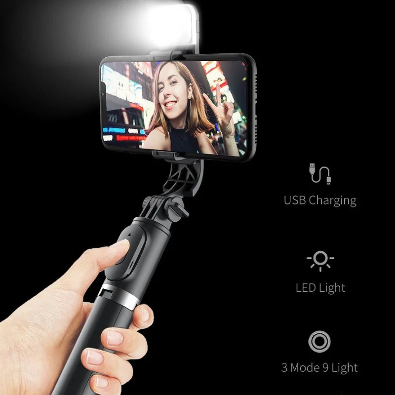 Phone Selfie Stick 1045mm with Wireless Bluetooth Extended Tripod with Remote Shutter for Android IOS Cellphone