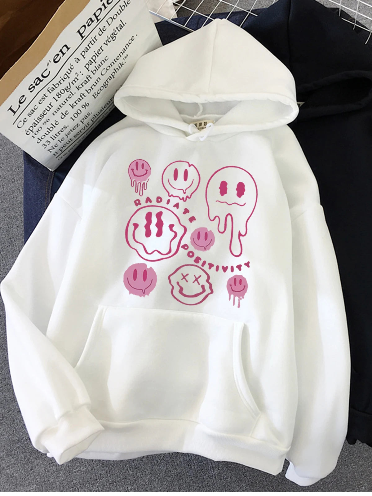 Cozy Smiley Face and Ghost Print Hoodie