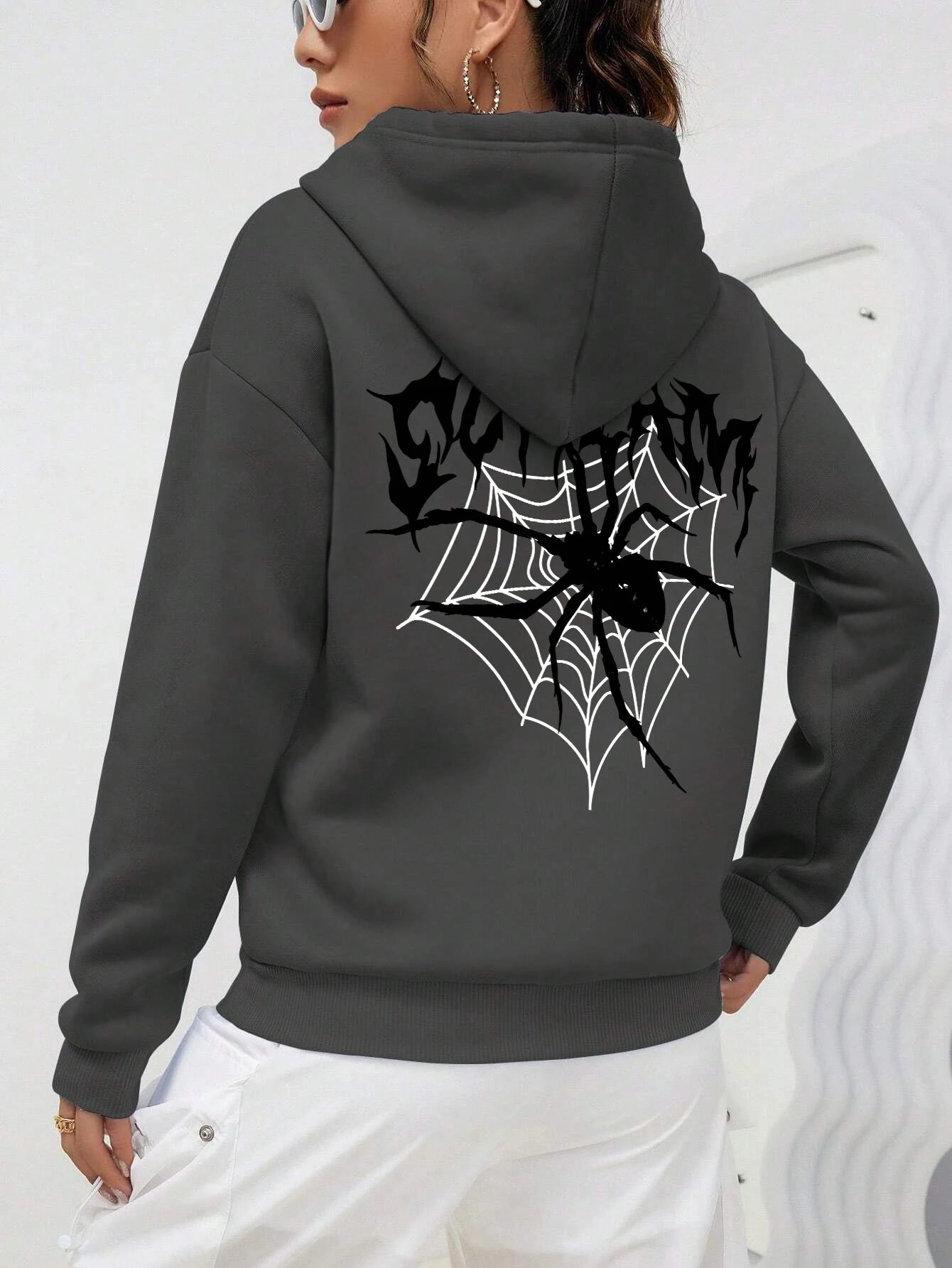 Spiders & Cobwebs Print Oversize Women's Hoodie