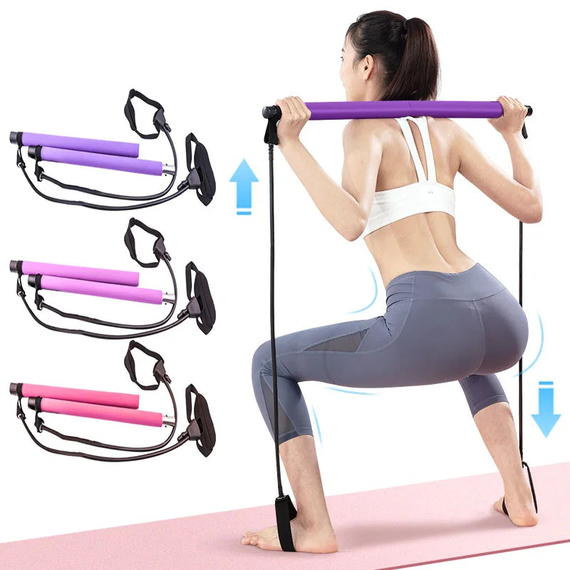 Portable Yoga Pilates Bar Stick With Resistance Bands Full Body Workout