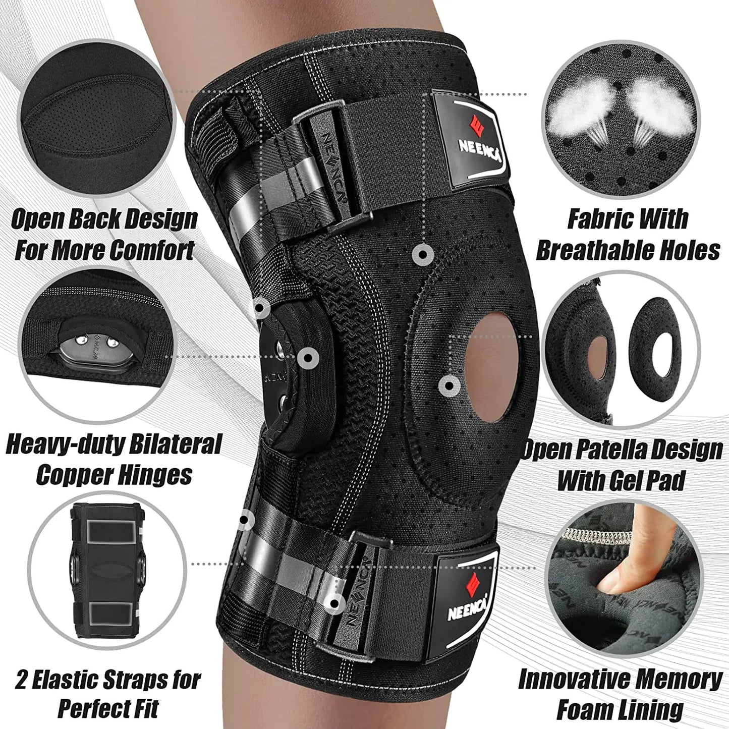 Hinged Knee Brace for Knee Support with Side Stabilizers