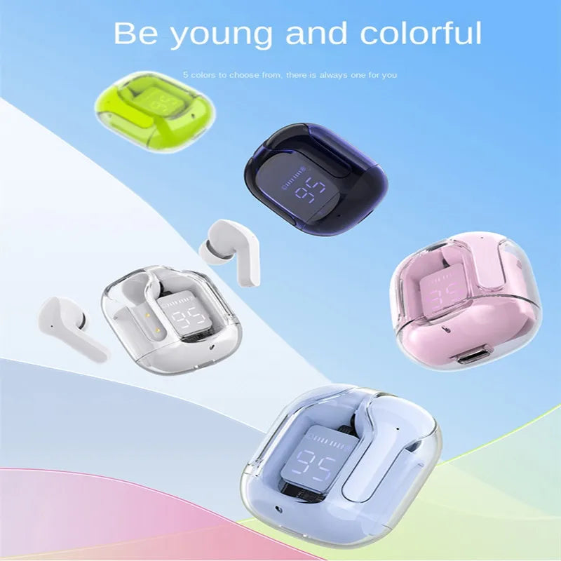 Transparent Wireless Bluetooth Earbud Noise Canceling Headphone with Digital Display Charging Case Waterproof