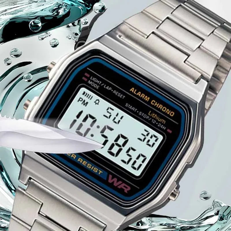 Stainless Steel Band Watch Luxury Waterproof Digital Retro