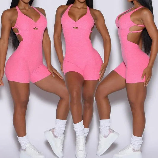 Women's Open Back 1PC With Shorts Set