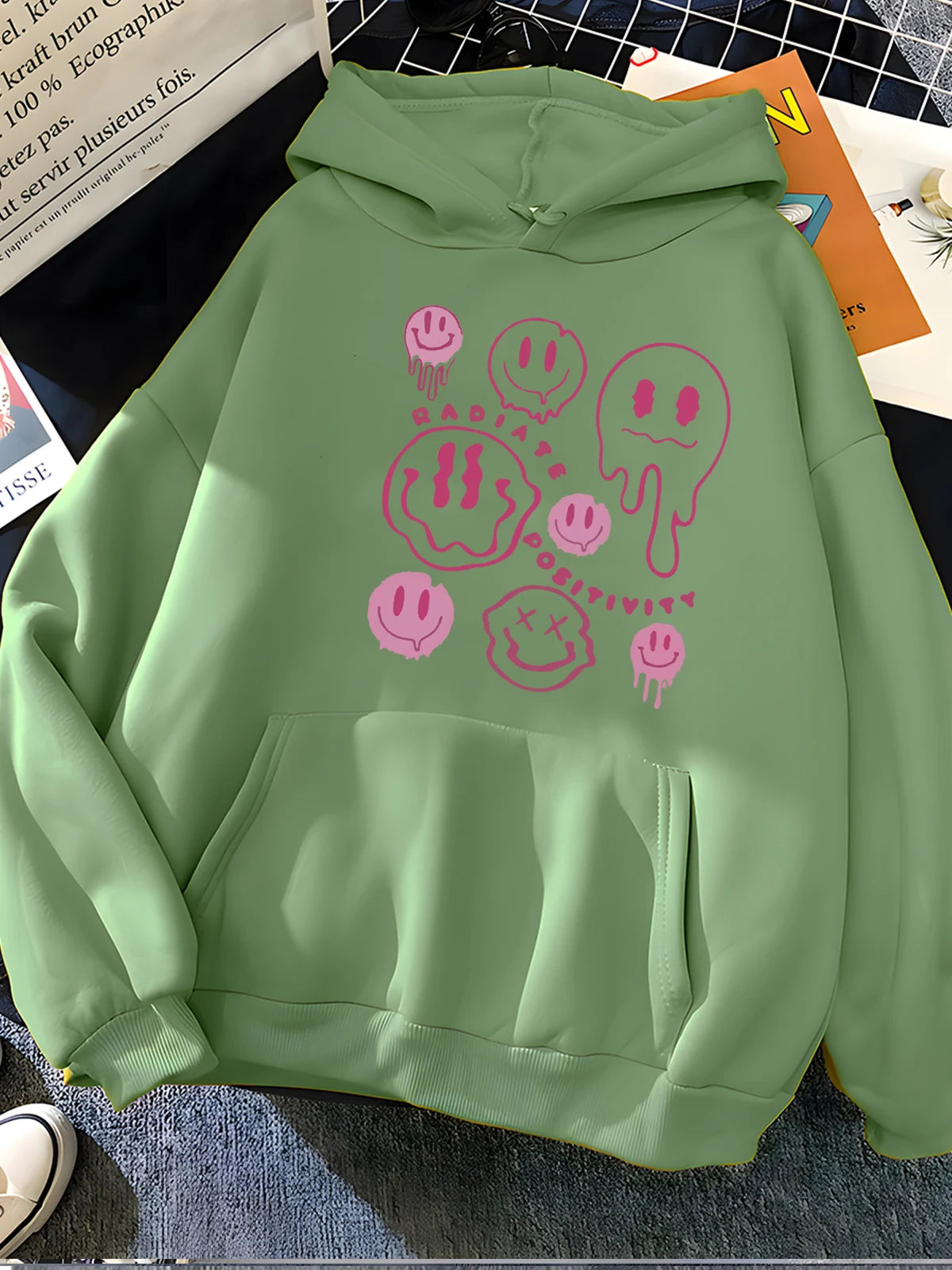 Cozy Smiley Face and Ghost Print Hoodie