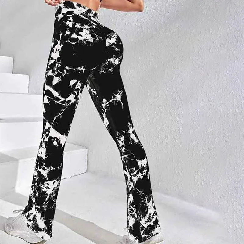 Tie-Dye Flared Pants Knit Seamless Leggings