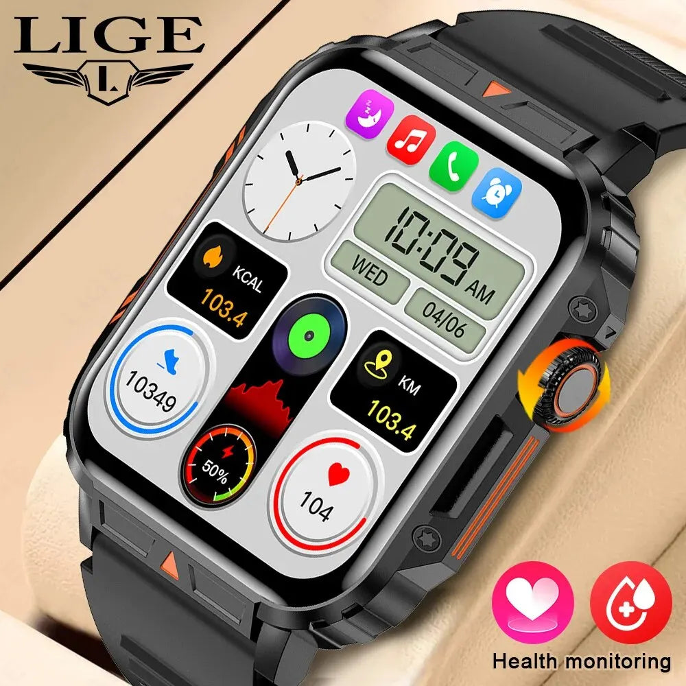 LIGE Smartwatch 1.95 Inch Screen Health Monitoring Waterproof Sport Watch