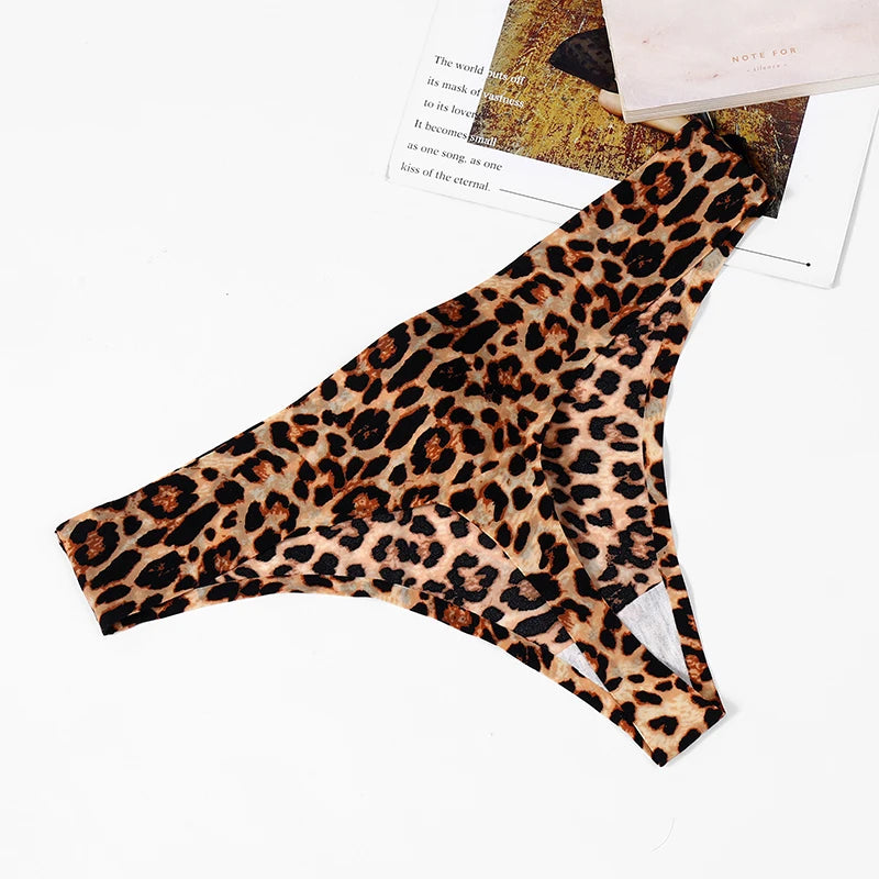 3PCS Seamless Leopard Print Low-Rise G-String Panties