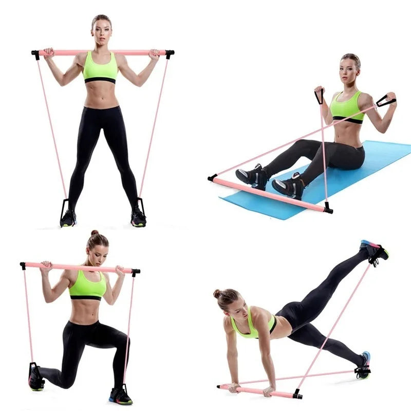 Portable Yoga Pilates Bar Stick With Resistance Bands Full Body Workout