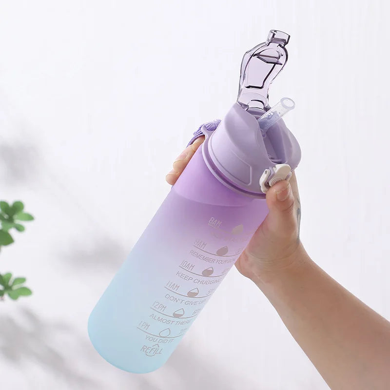 900ML Sports Water Bottle With Time Marker Leak-Proof Cup