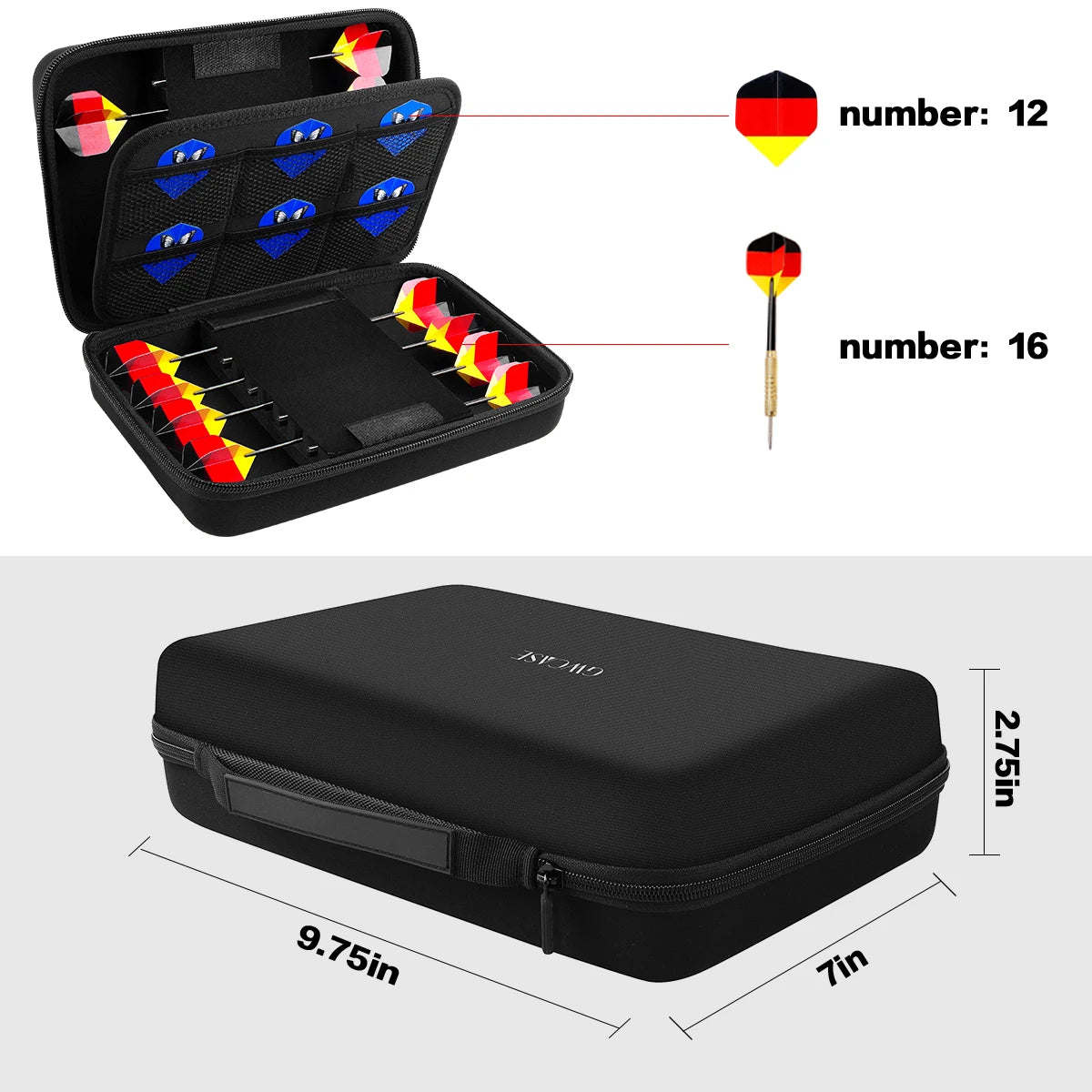 Dart Case for 16 Steel Tip and Soft Tip Darts