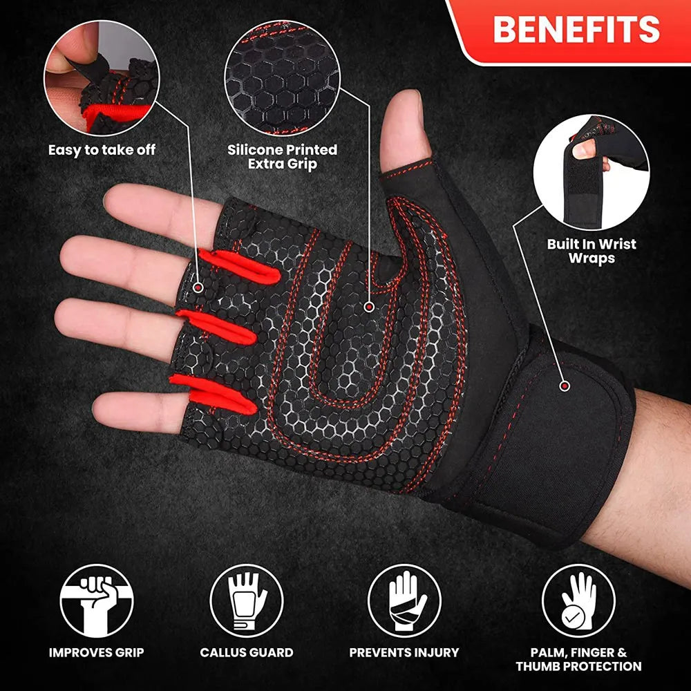 Workout Gloves for Men Women Half Finger Glove with Wrist Wrap for Sport Weight Lifting Training Bicycle Motorcyclist Gym Glove