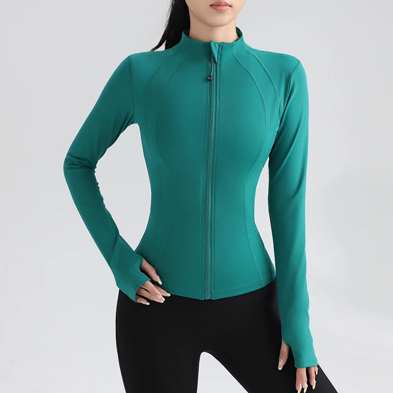 Women's Full Zip Yoga Top - Fitness Running Jacket with Thumbholes